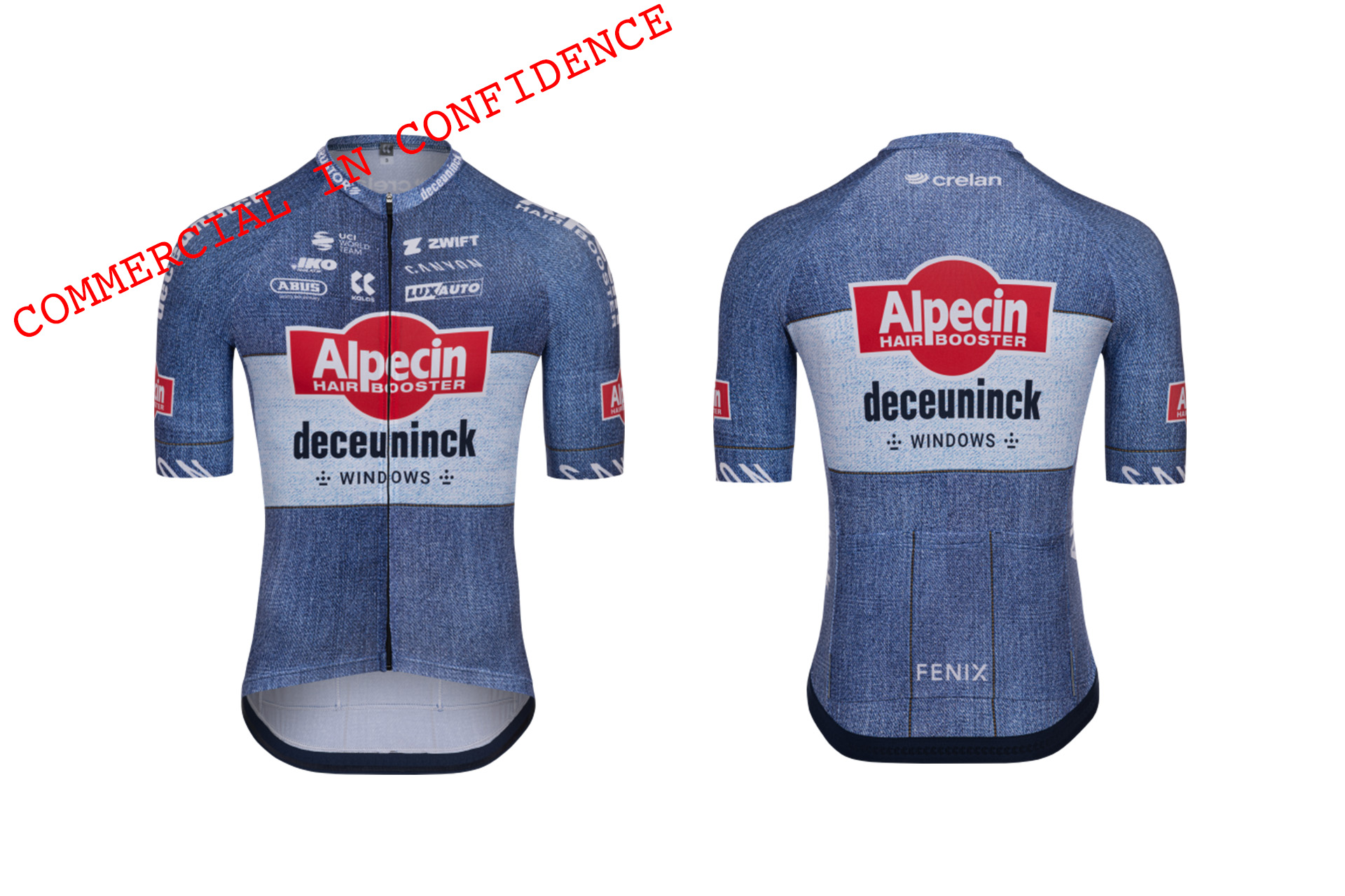 Render of new Alpecin Deceuninck kit, which looks exactly like a blend of Soudal-Quickstep and Carrera kits. 