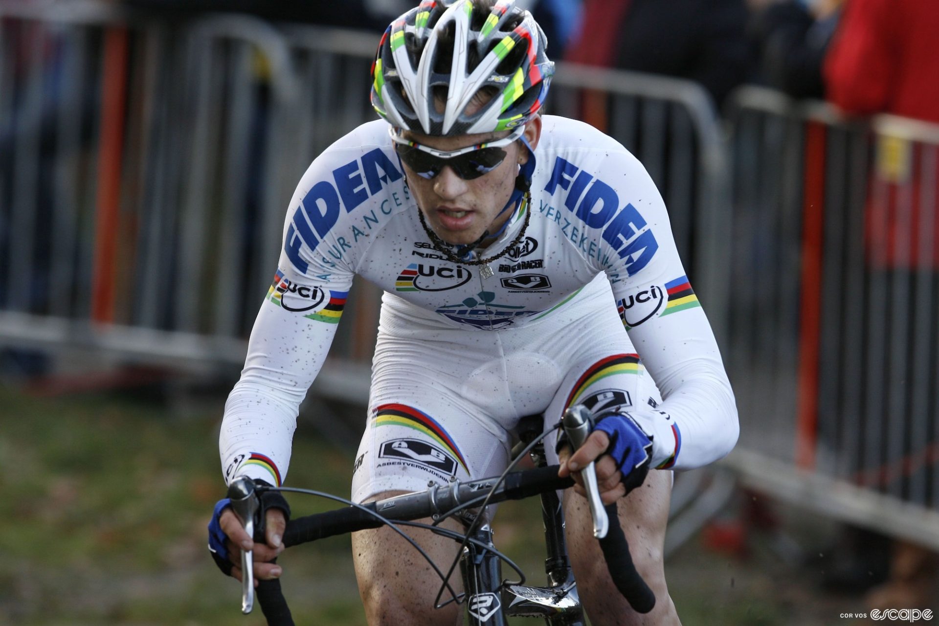 A young Zdeněk Štybar in the rainbow bands of the U23 world champ.