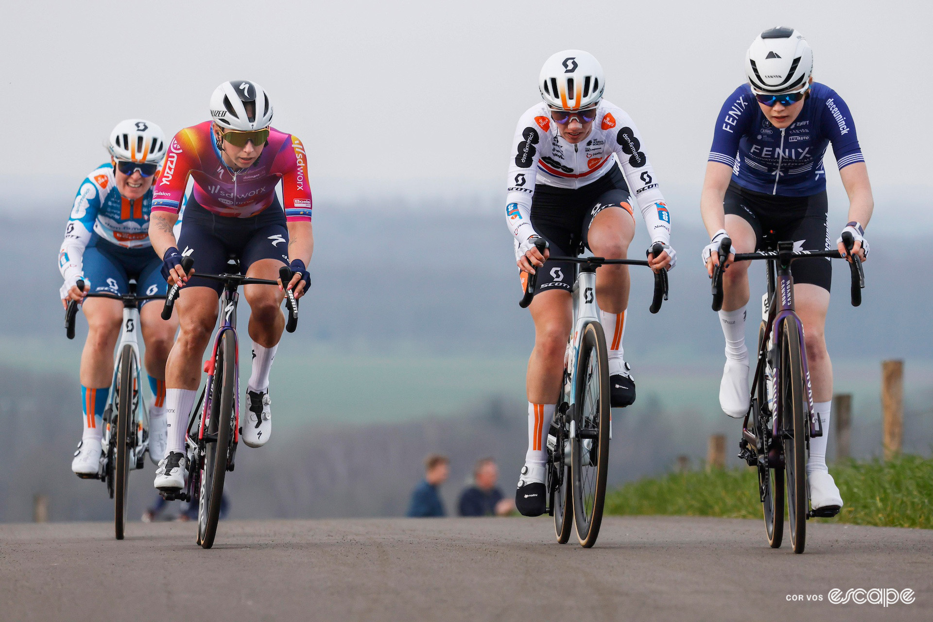 Lorena Wiebes, Pfeiffer Georgi and Puck Pieterse during Ronde van Drenthe 2024.