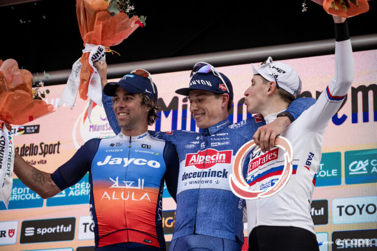 The podium of Milan-San Remo 2024.