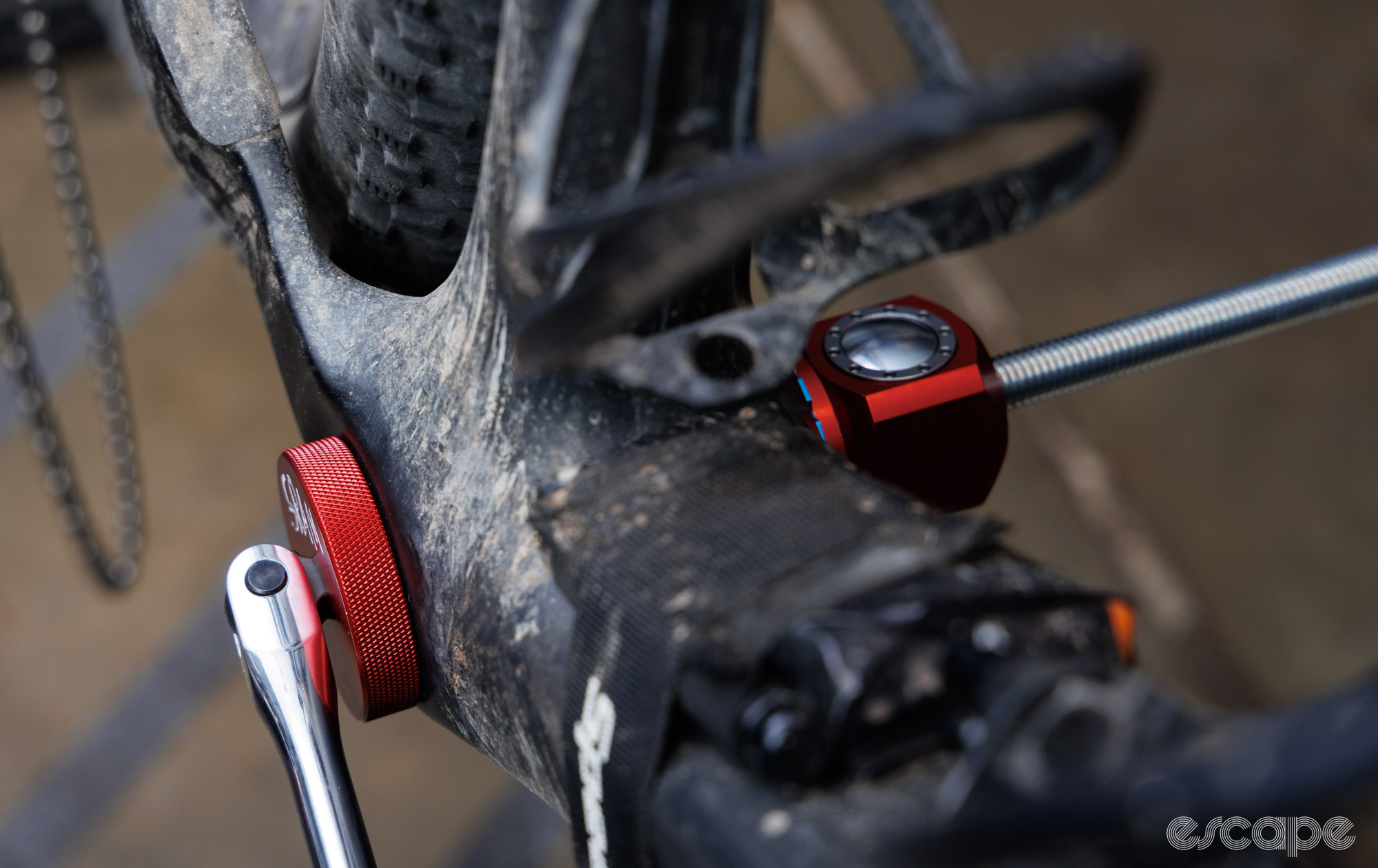 A Wheels Manufacturing Thin Flange tool kit in use on a mountain bike. 
