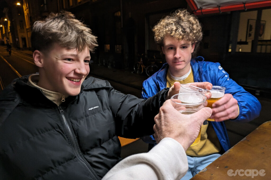 Two Belgian teenagers drinking beer.
