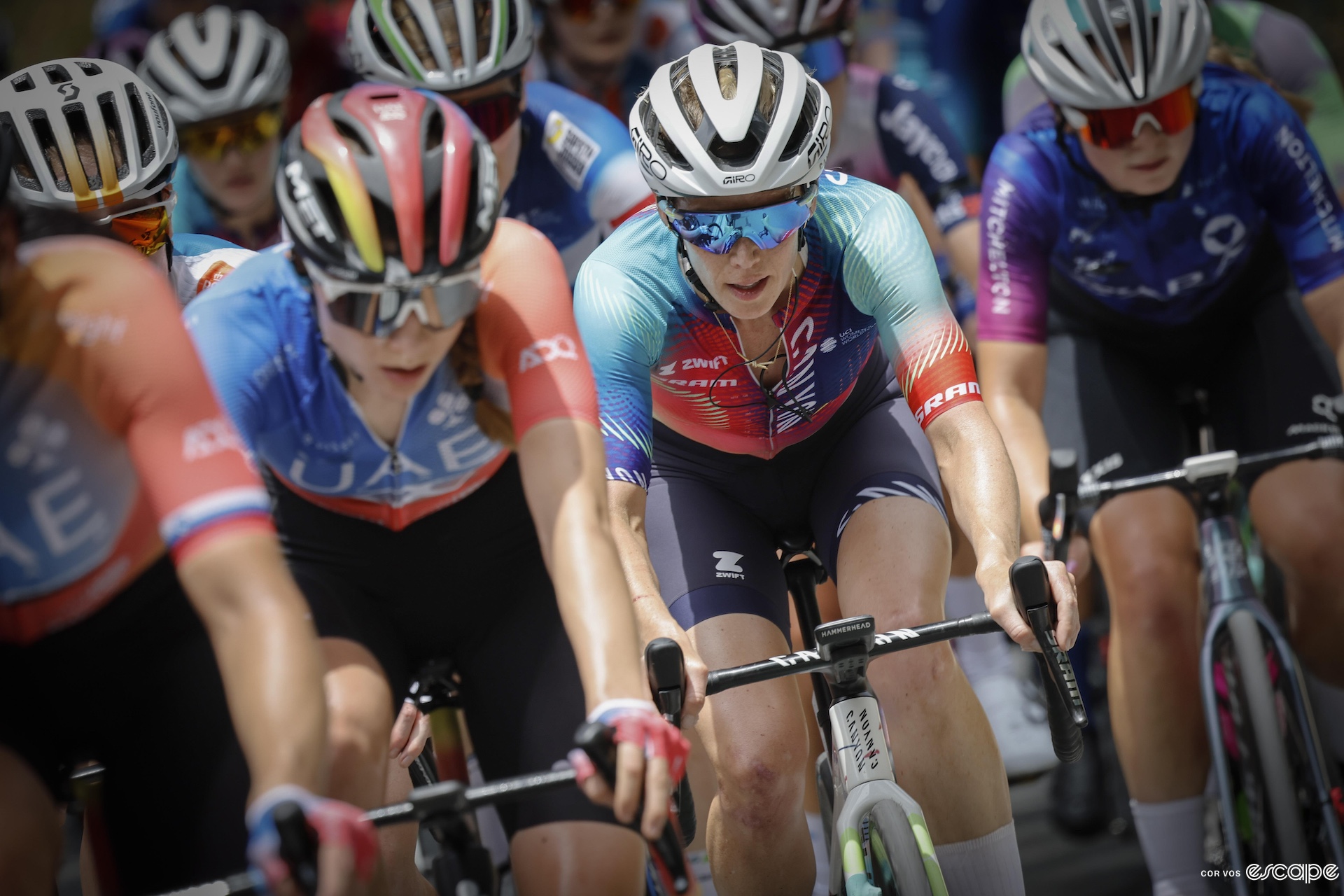 Tiffany Cromwell rides in a pack at the Tour Down Under.