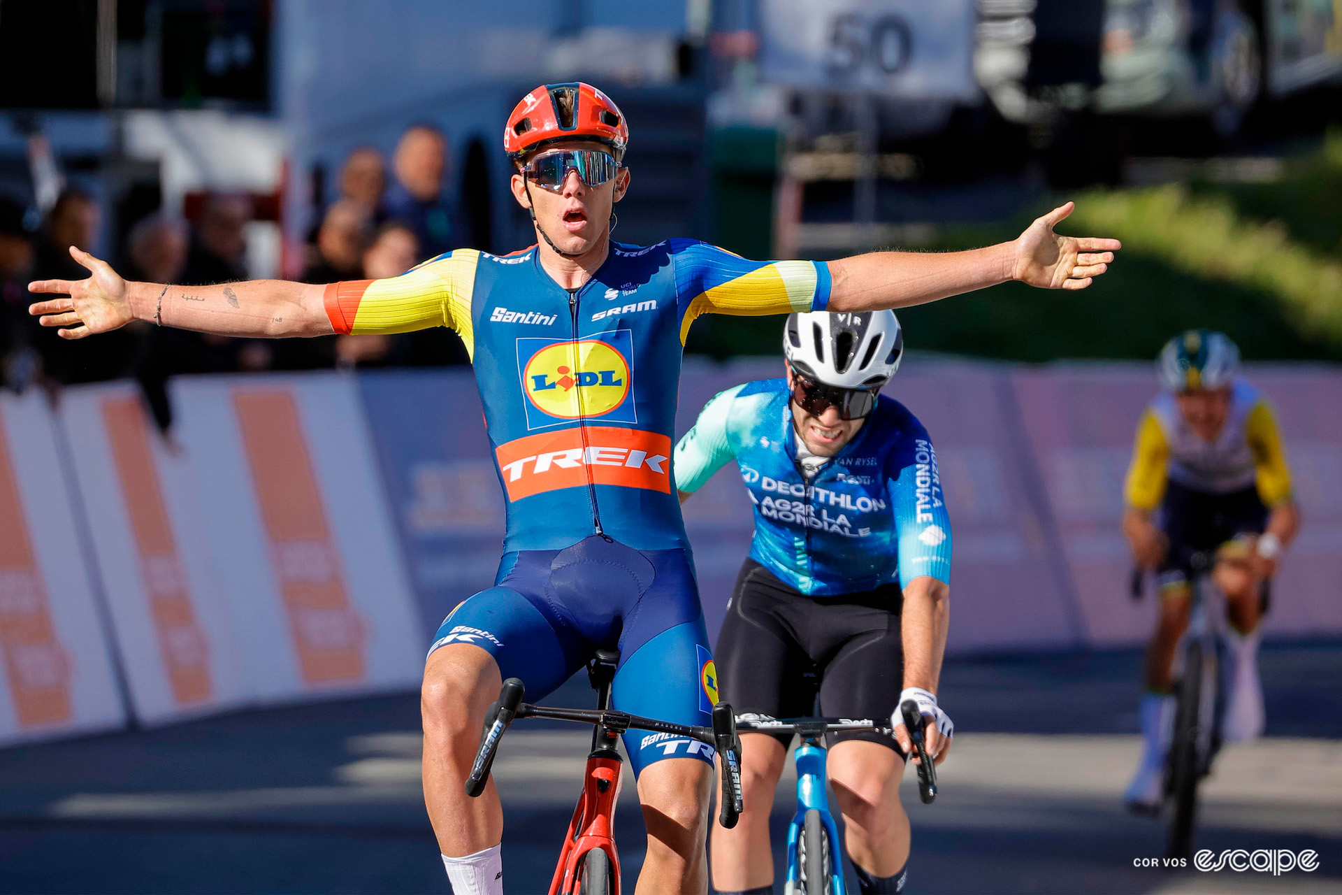 Thibau Nys wins stage 3 of the Tour de Romandie from the breakaway.