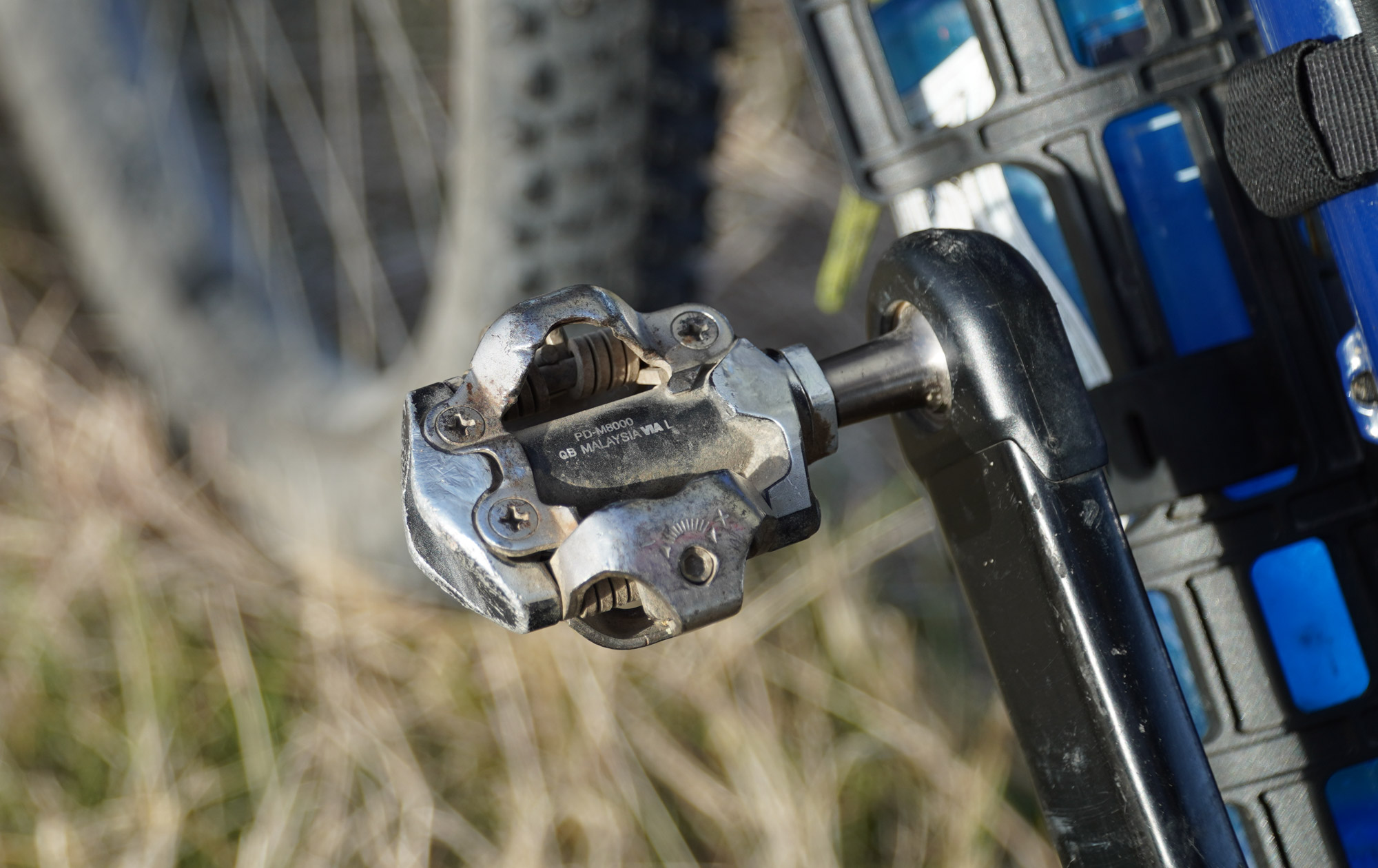 A worn Shimano XT pedal.