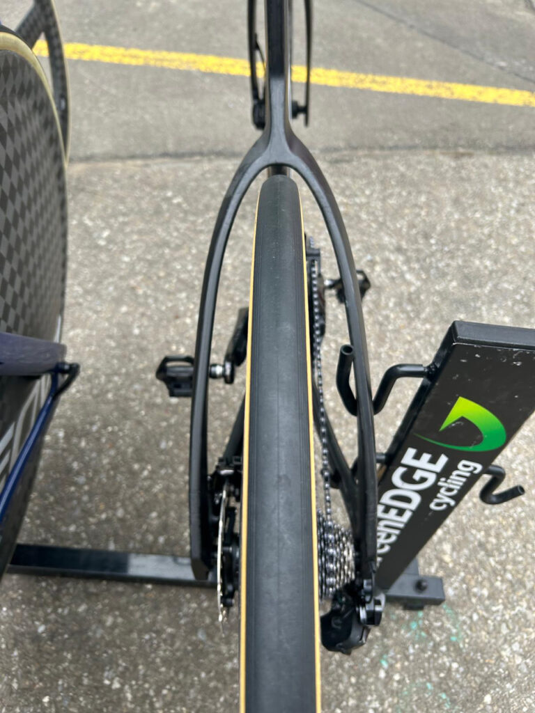 The image shows the seat stays on Luke Plapp's new Giant Trinity TT bike.