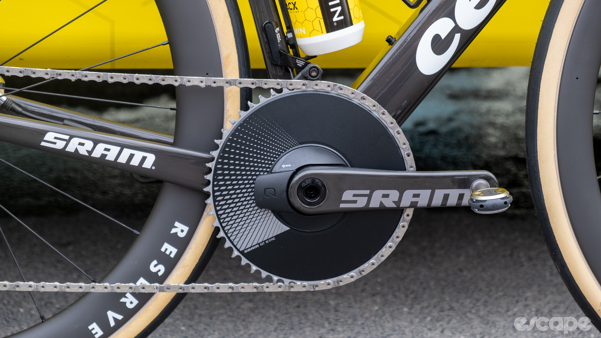 The image shows the crank and pedal on Marianne Vos' Cervelo Soloist.