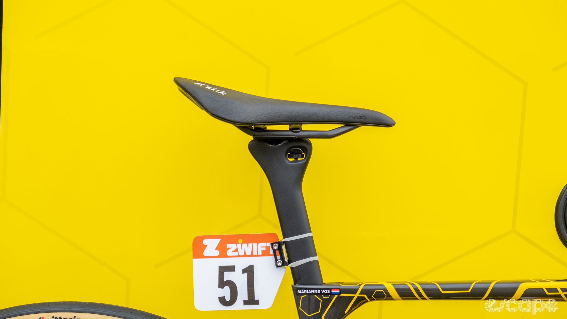 The image shows the saddle on Marianne Vos' Cervelo Soloist.