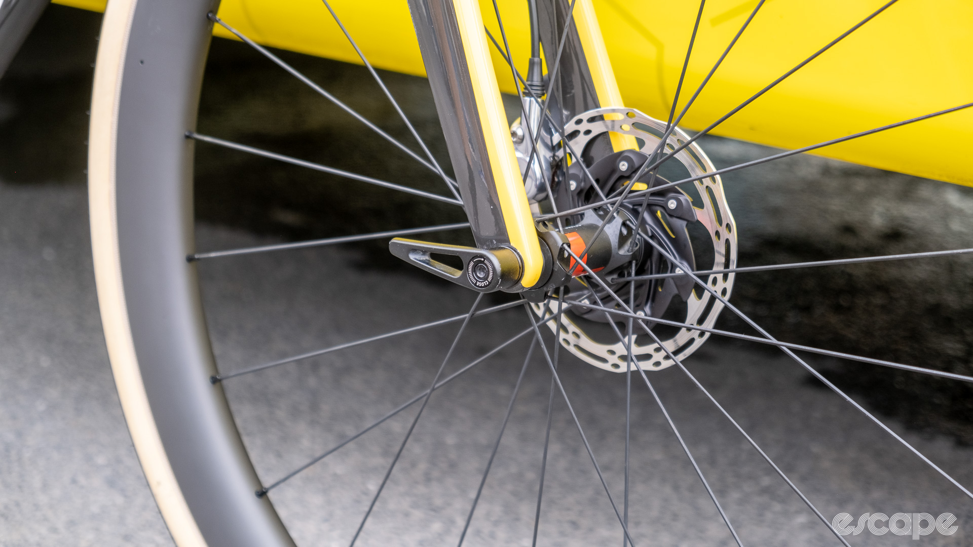 The image shows the front disc brake rotor on Marianne Vos' Cervelo Soloist.