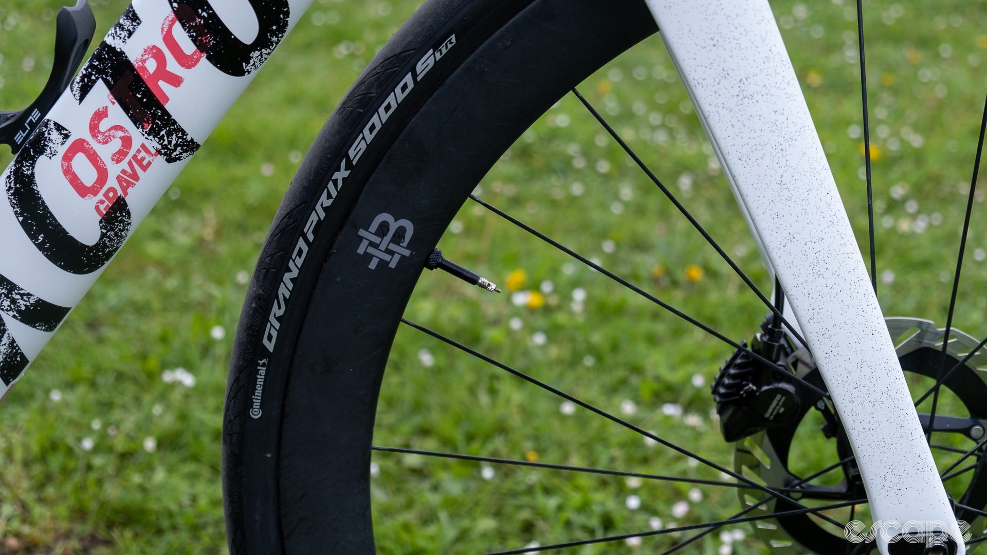 The image shows the tyre and wheels on Riley Sheehan’s Factor Ostro Gravel.