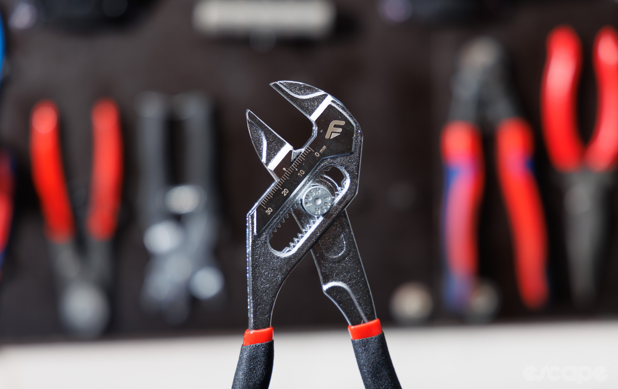 Feedback Sports Pliers Wrench, with the image showing the clear etched size markings on the tool. 