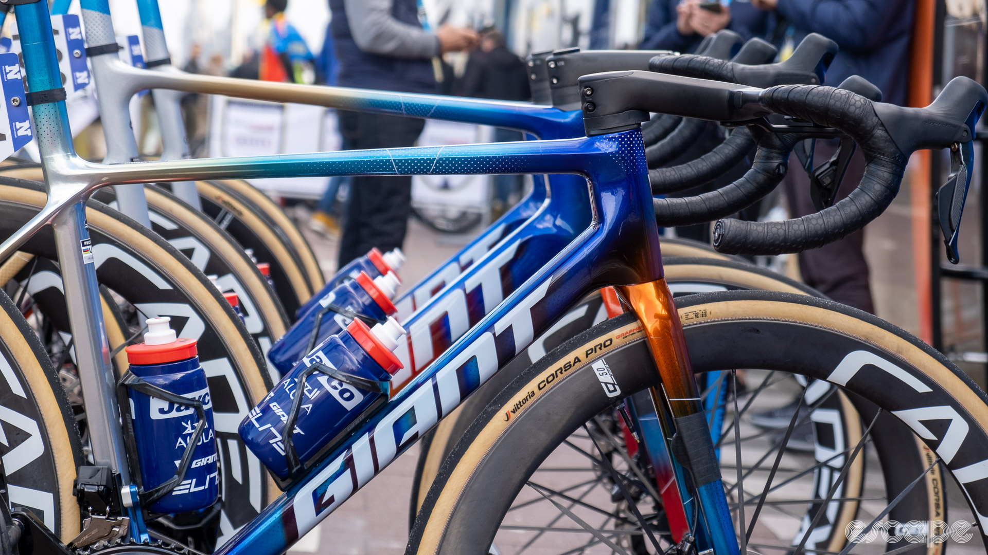 The image shows the new Giant TCR with Giant Propel frames in the background. 