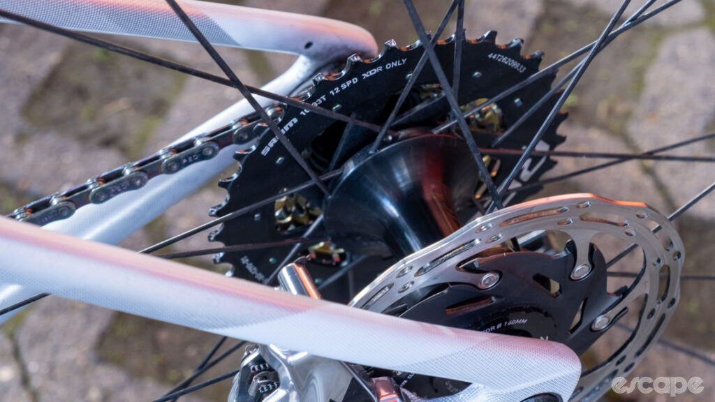 The image shows the inside of the SRAM Red cassette on Kopecky's bike. 