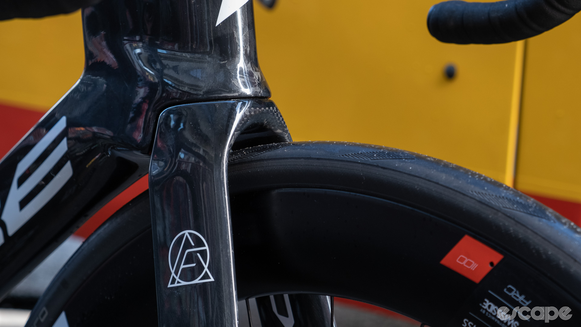The image shows the fork crown on Dare's new aero bike.