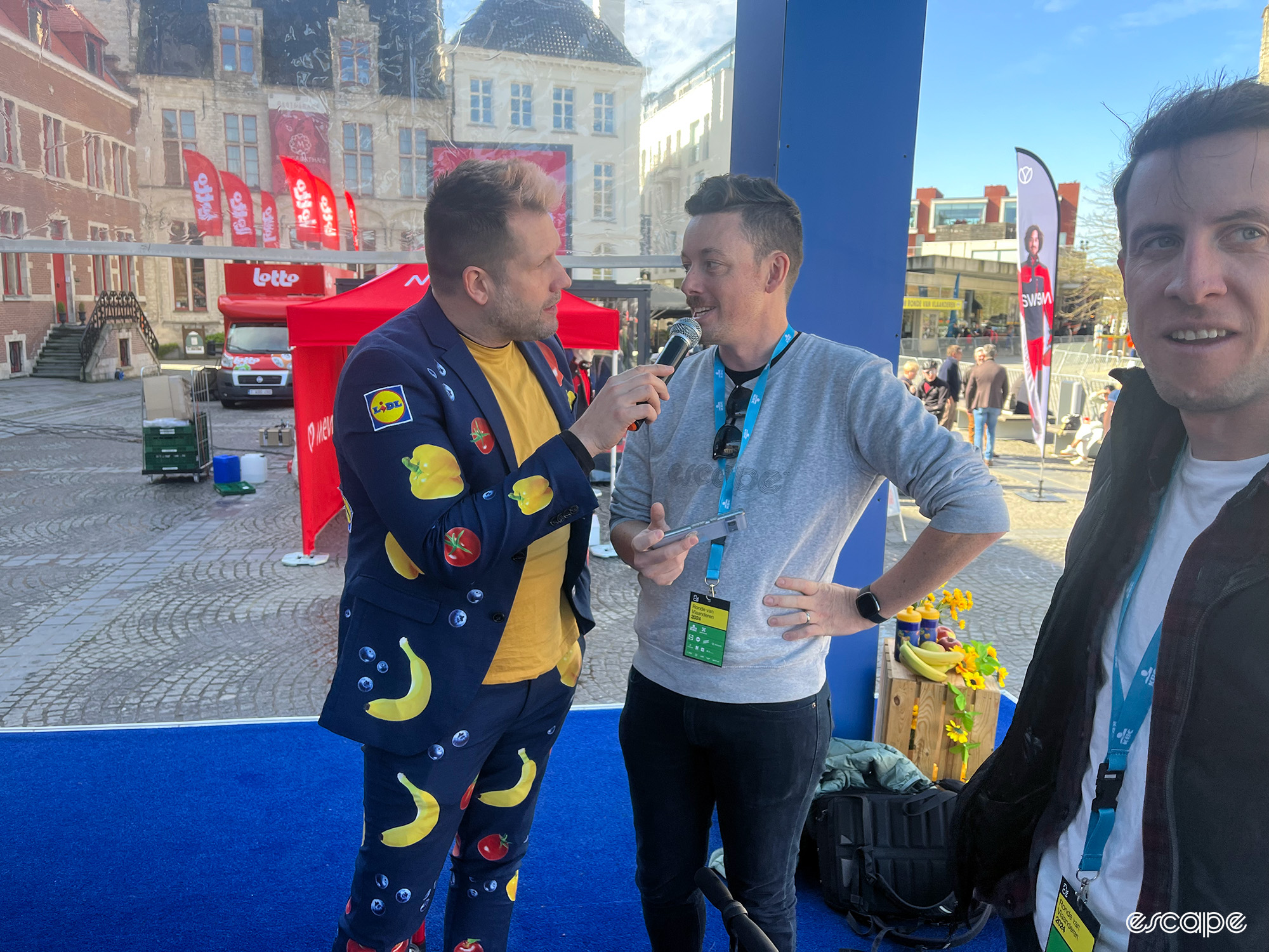 Iain is interviewed by the Lidl man on stage.
