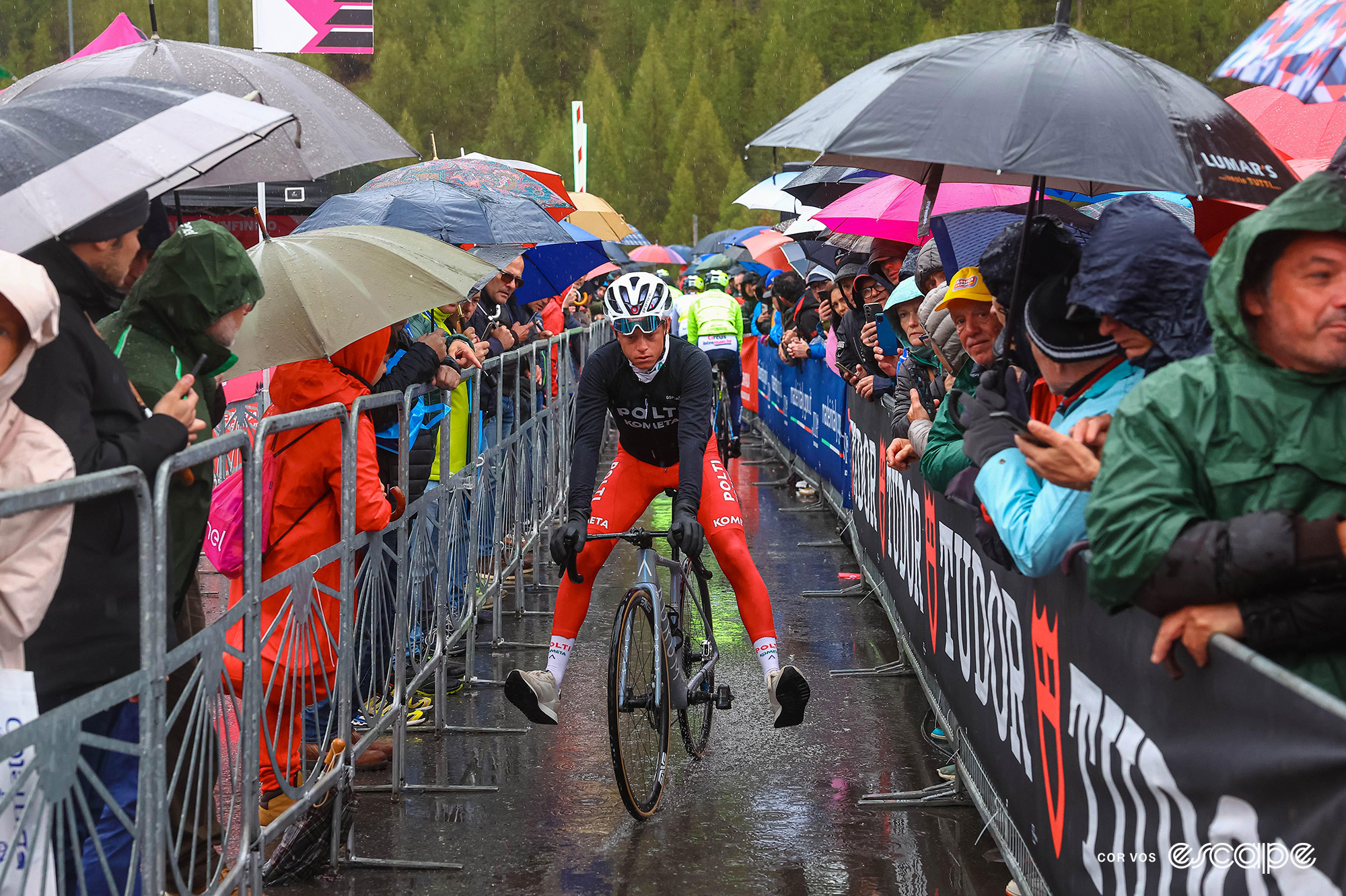 A Polti-Kometa rider at the start of the Giro d'Italia's stage 16.