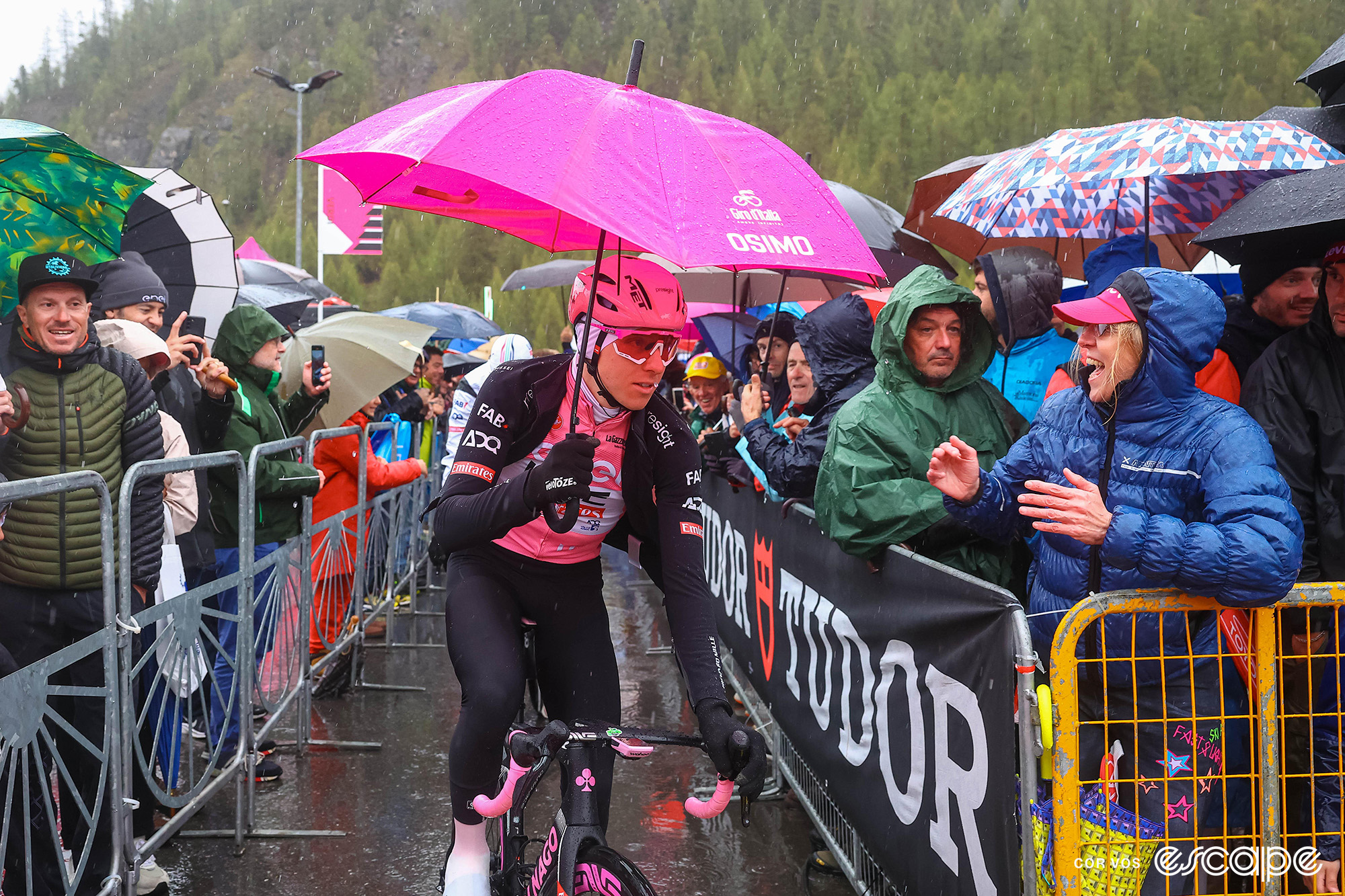 Tadej Pogačar at the start of the Giro d'Italia's stage 16.