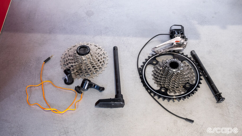 The image shows the cassette and components for a Classified Powershift hub compared to Dura Ace components.