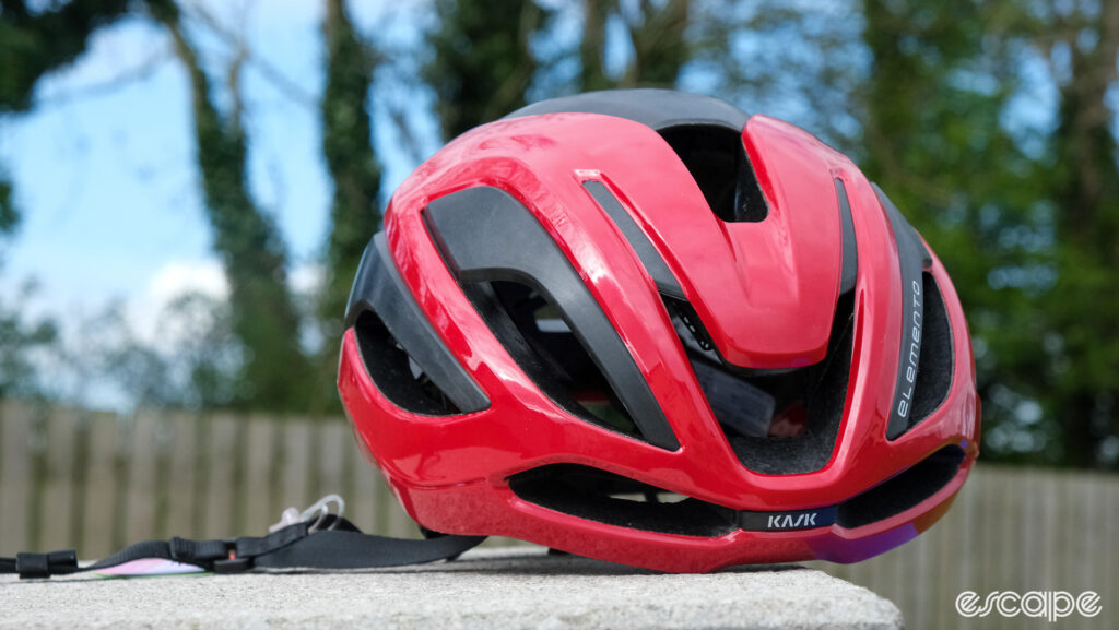 The photo shows a Kask Elemento helmet head on.