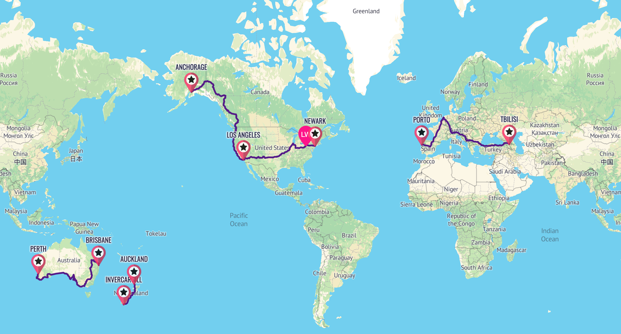 A map showing Lael Wilcox's Around The World route.