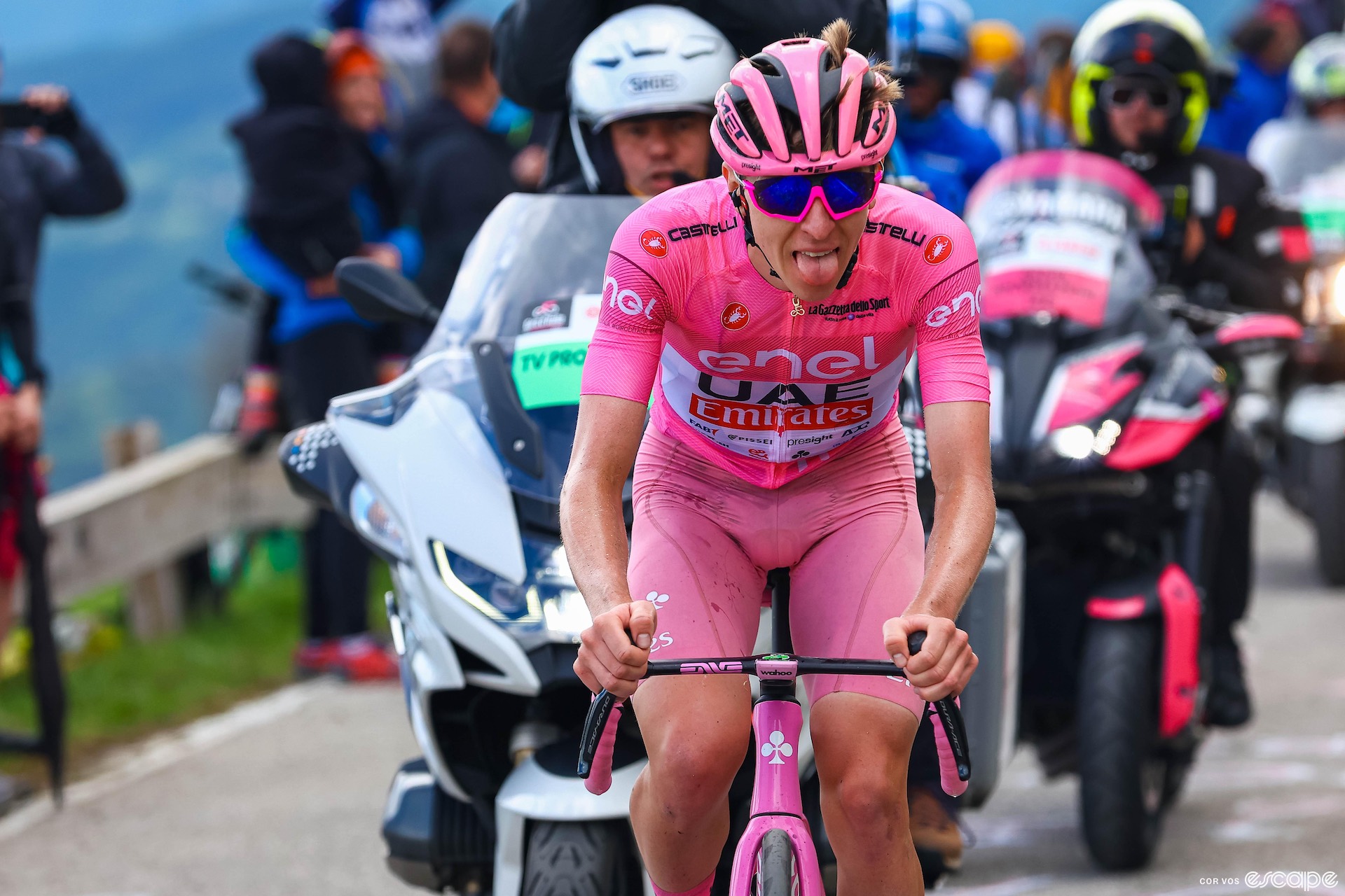 Tadej Pogačar on stage 20 of the Giro d'Italia.
