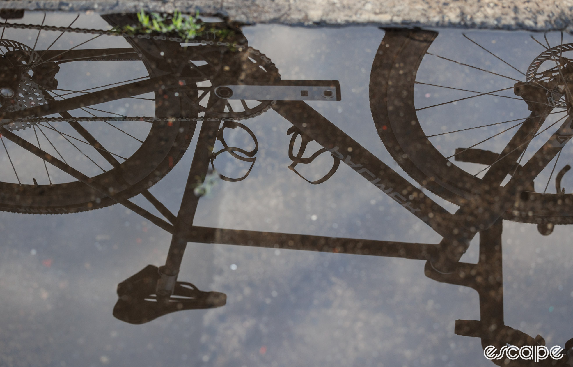A water reflection of the Palmer Cycles. 