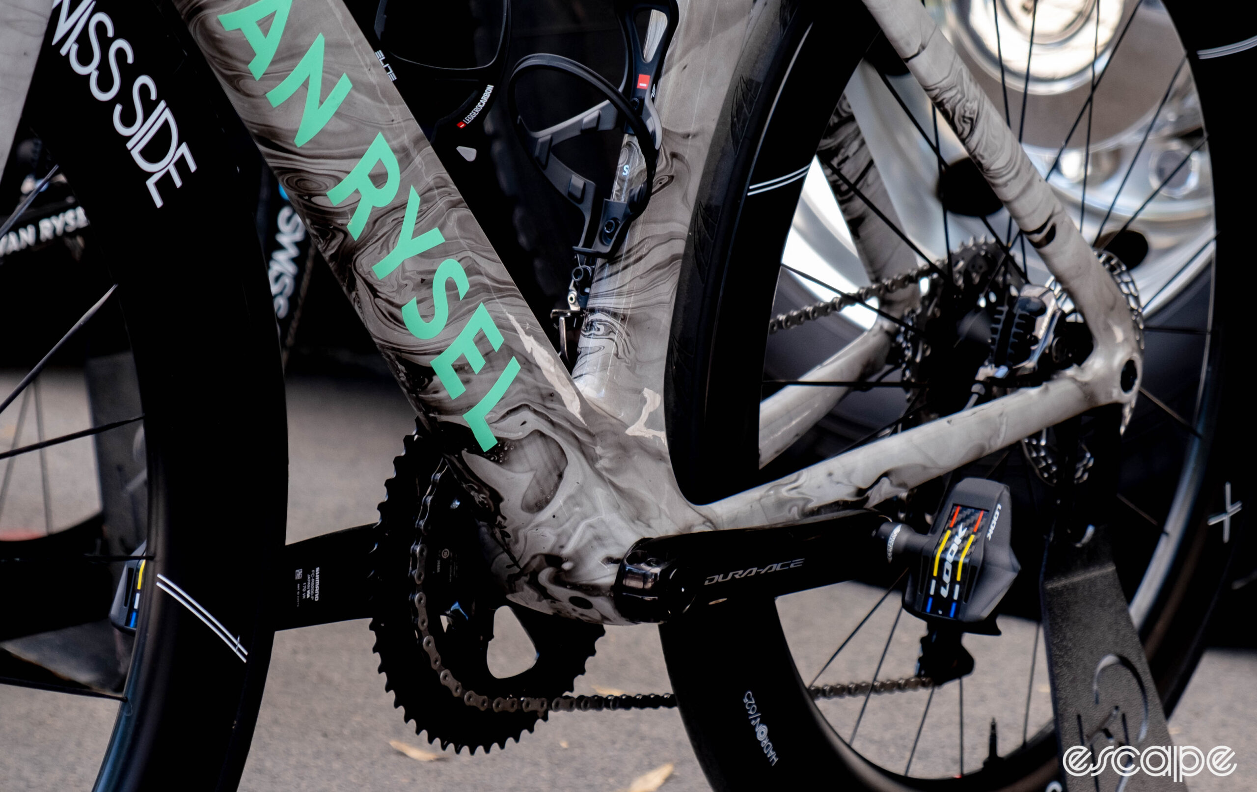 The photo shows Van Rysel's new FCR Pro aero bike bottom bracket
