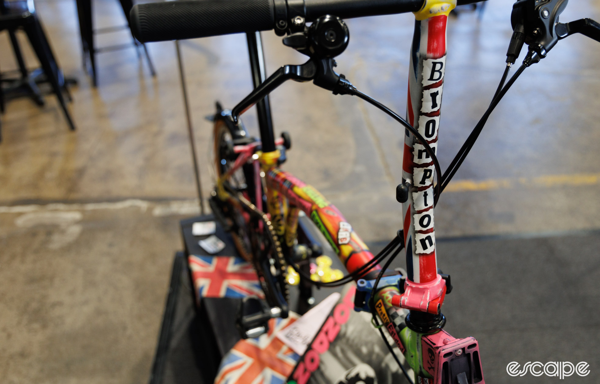 Custom painted Brompton folding bike with British punk-rock inspired theme. 