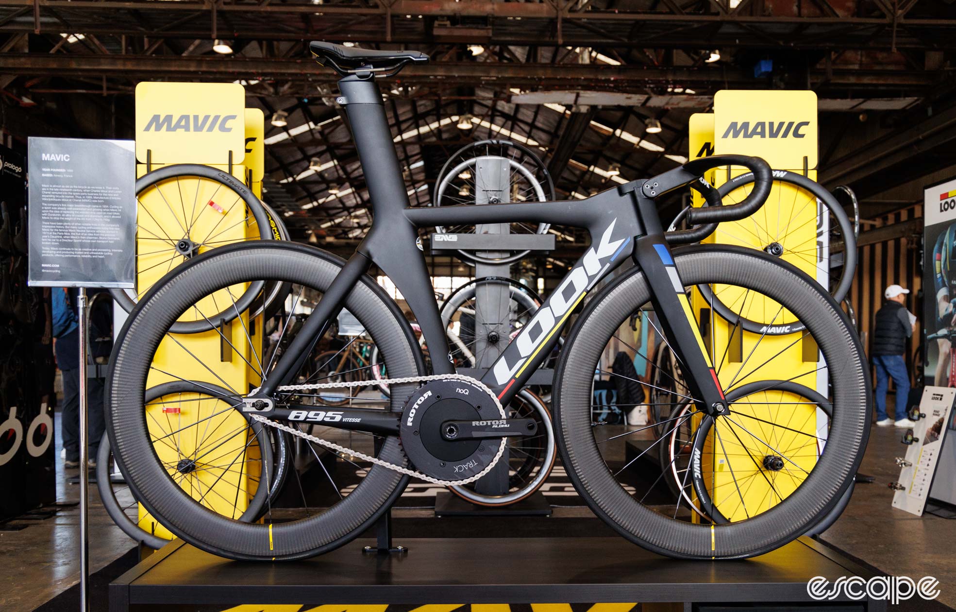 Look 895 Vitesse track bike photographed with Mavic wheels in the background. 