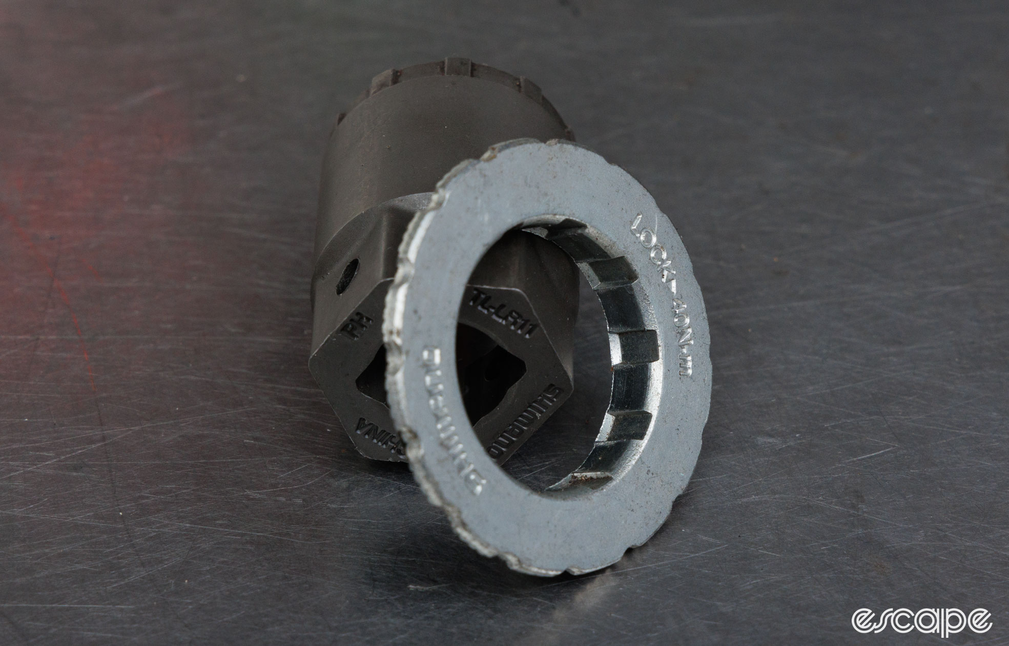 A low-end Shimano steel lockring. 