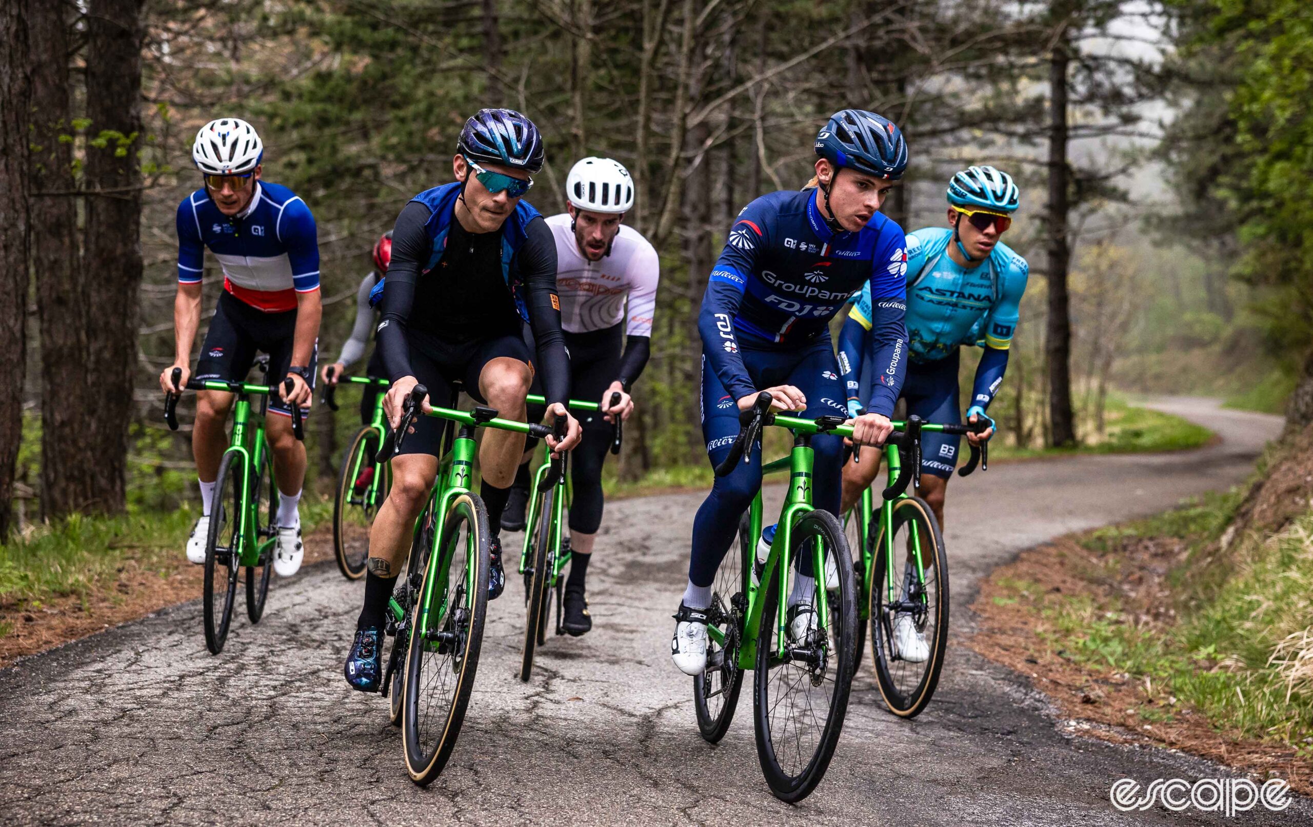 The photo shows Ronan climbing with Groupama-FDJ and Astana pro riders.