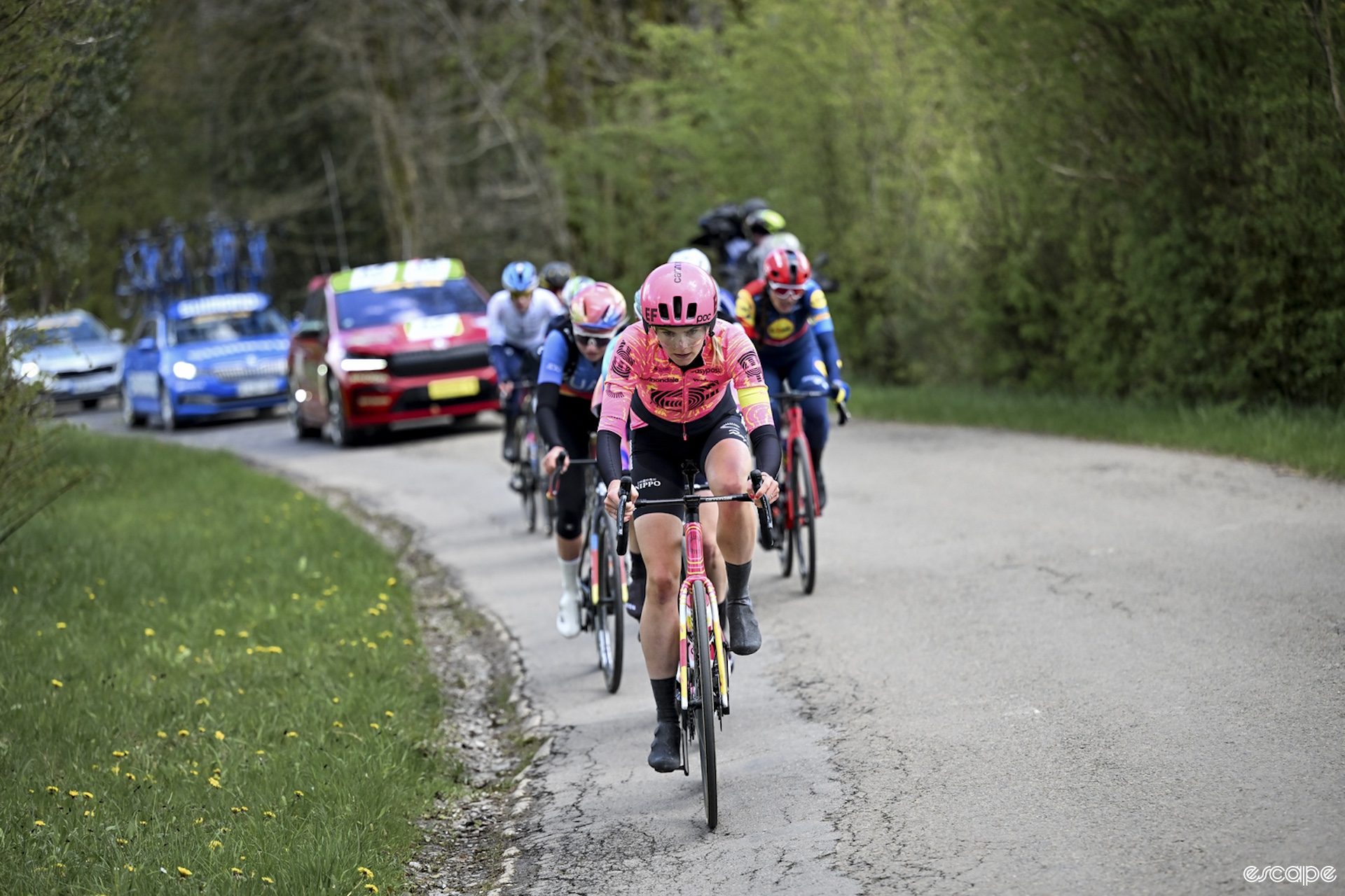 Kim Cadzow leads a breakaway group Liège-Bastogne-Liège