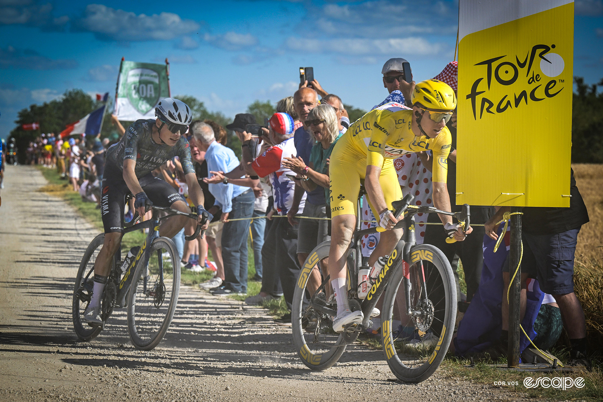 Jonas Vingegaard and Tadej Pogačar on the Troyes gravel stage.