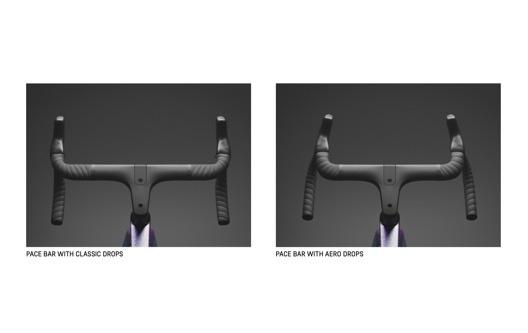 The photo shows Canyon's new PACE bar classic and aero drops setups side by side.