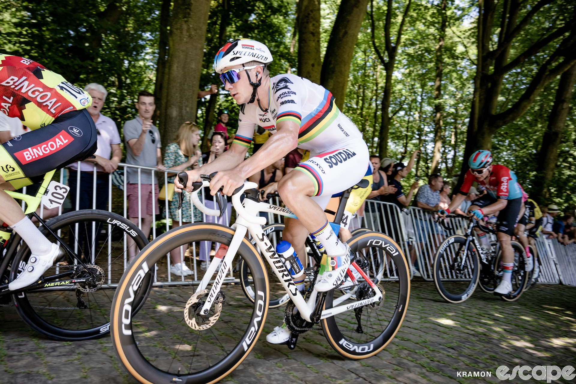 Remco Evenepoel rides up the Kemmelberg at the Belgian national championship in 2023.