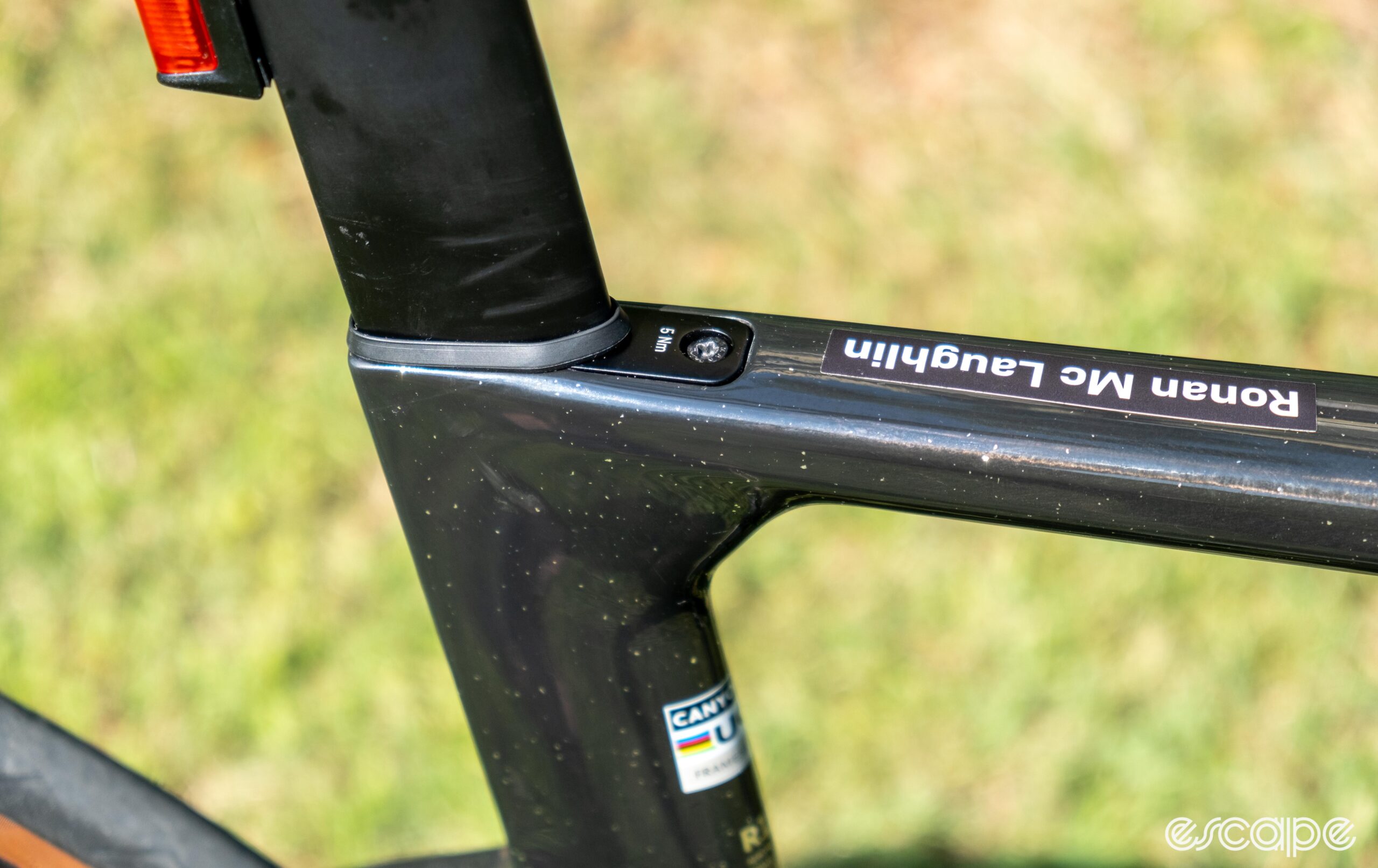 The photo shows the seat post clamp on Canyon's new Aeroad CFR