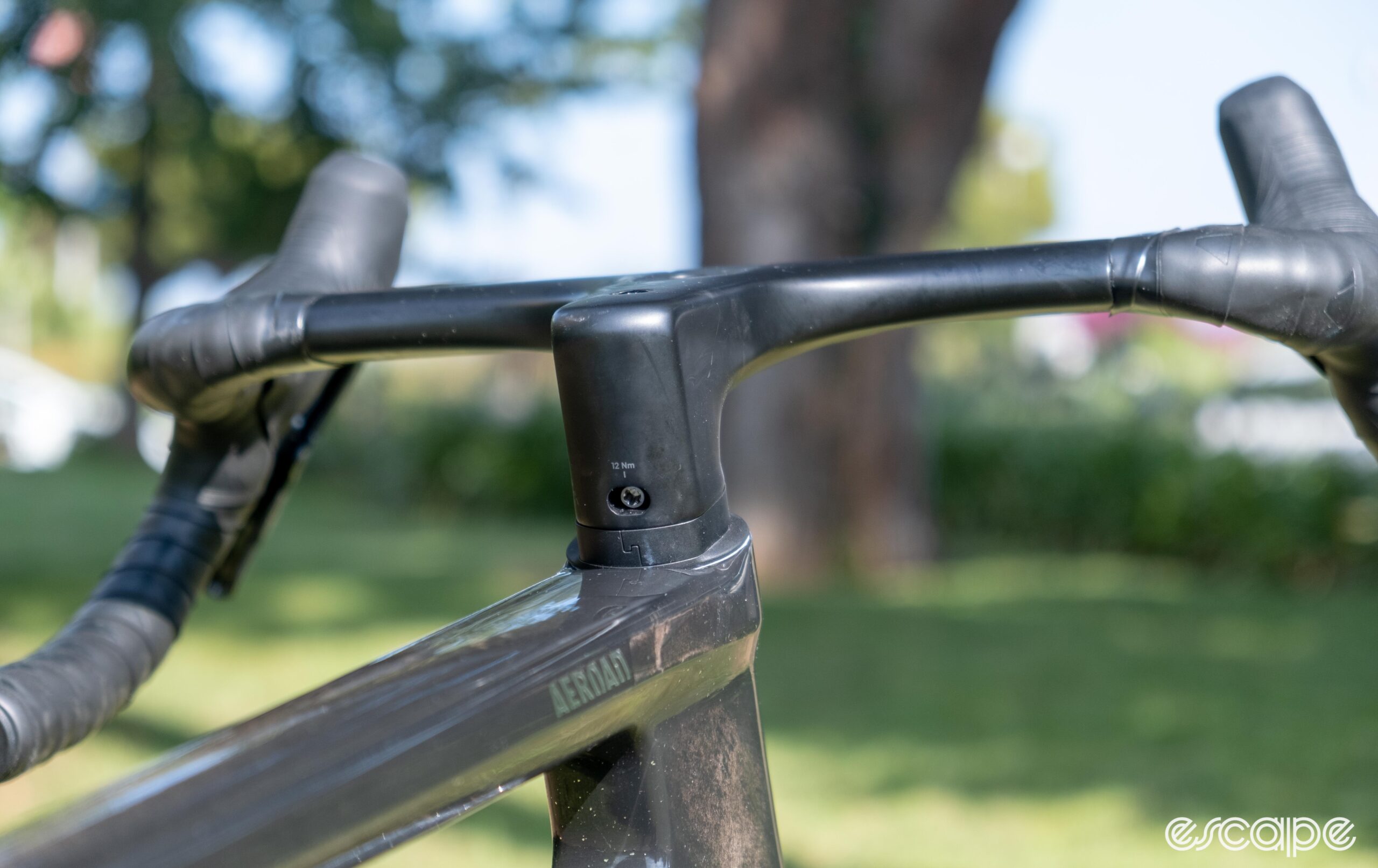 The photo shows the rear of the stem on Canyon's new PACE bar classic drops removed from the bike