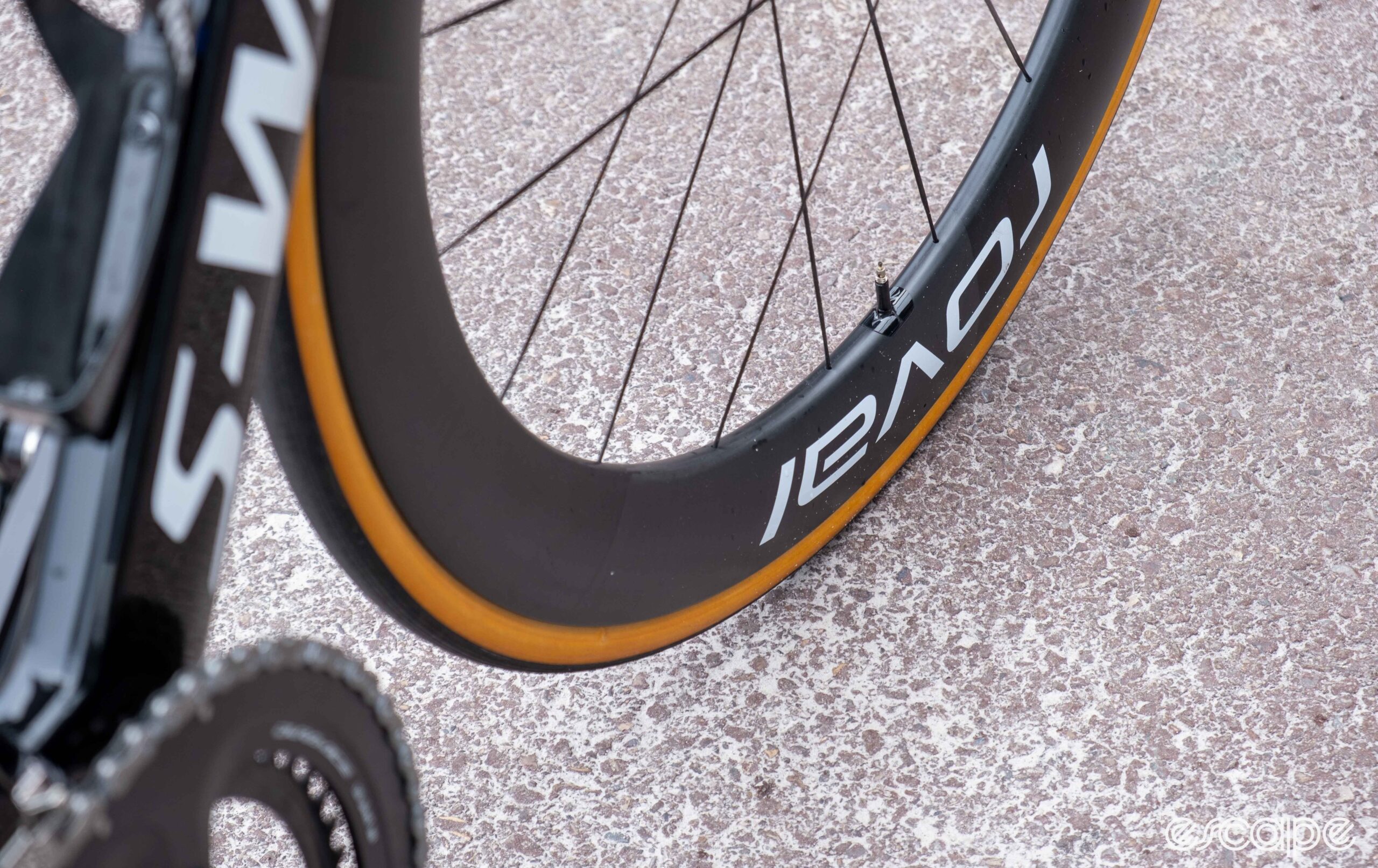 The image shows Evenepoel's new front wheel