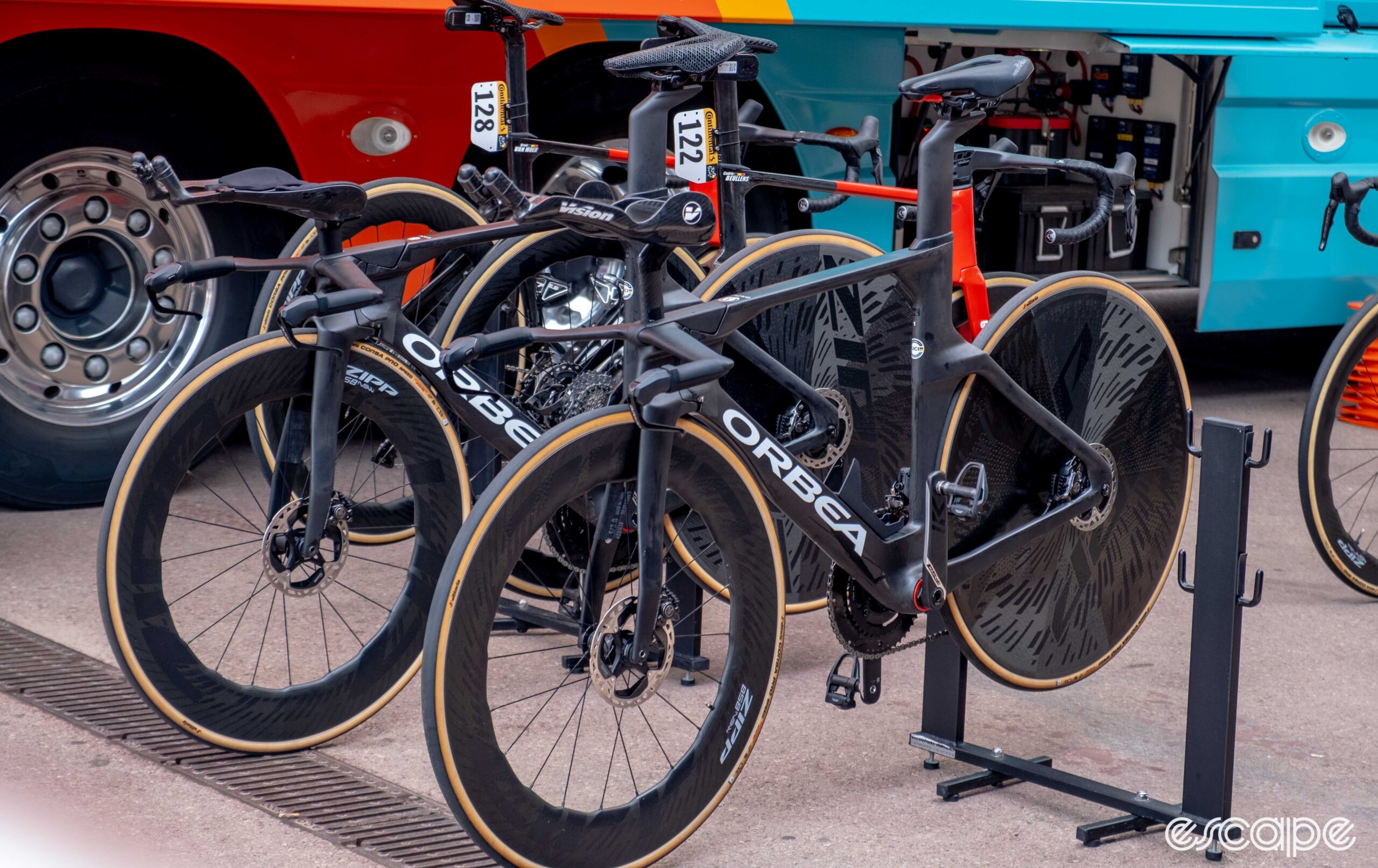 The image shows Orbea Ordu TT bikes, 