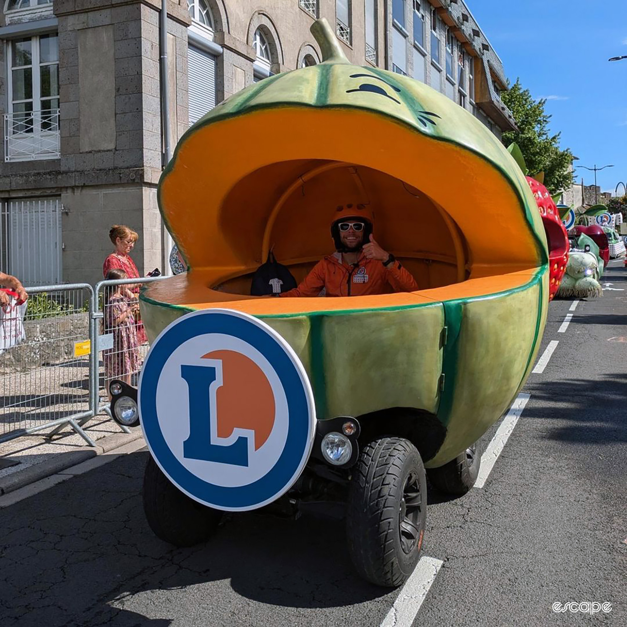 An E.Leclerc melon vehicle that's part of the Tour caravan.