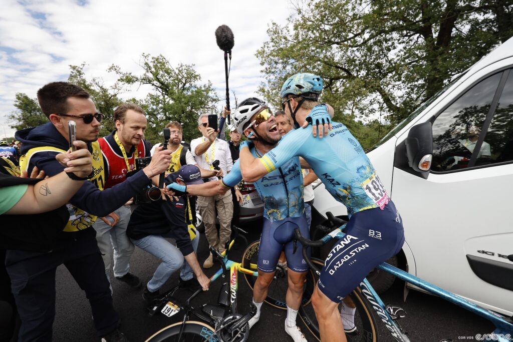 Mark Cavendish celebrates his 35th Tour de France stage win.